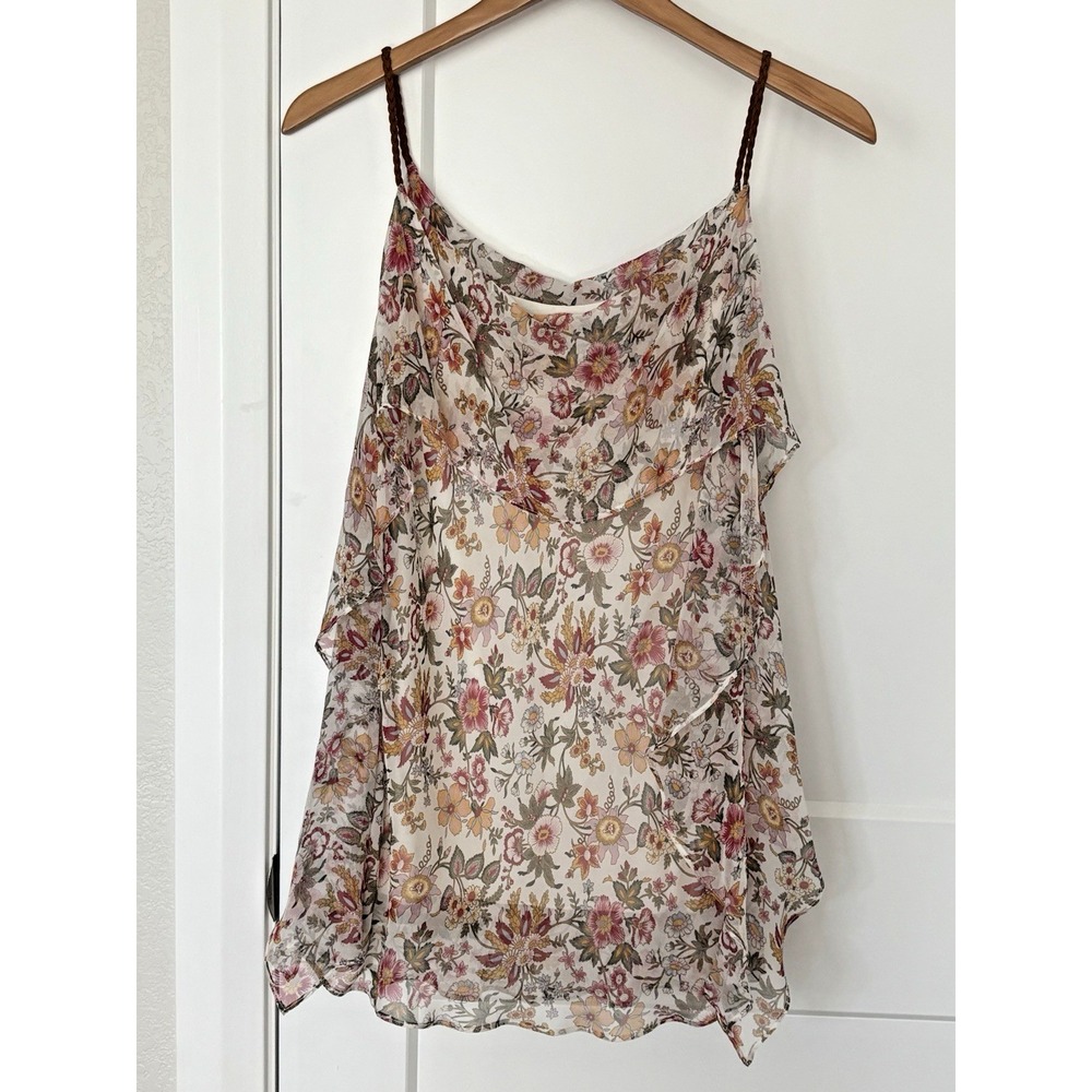 BAILEY 44 Boho Silk Braided Strap Tank Ruffle Blouse USA Western Floral - Size M - Picture 2 of 12